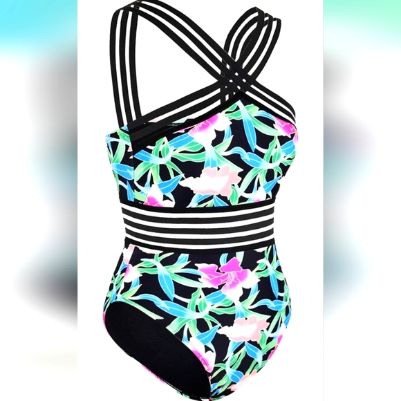 NWT Hilor Criss Cross One Piece Bathing Suit Sz Large (10/12) - Picture 3 of 4